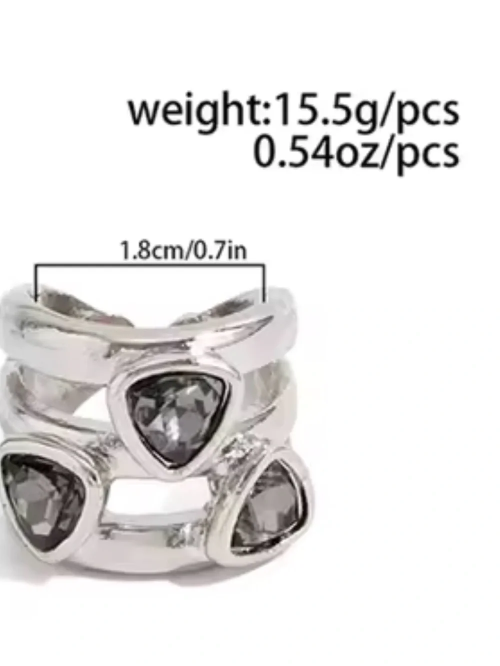 Smoky Crystal Triple Stone Statement Ring | Adjustable Boho Fashion Ring